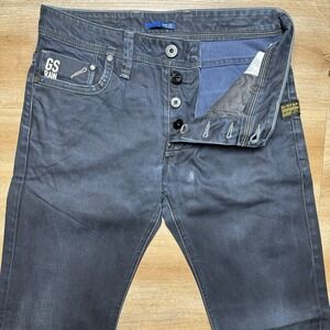 G Star RAW Jeans Men 29x34 Indigo Blue 3301 Straight Leg Denim Zip Pocket Biker